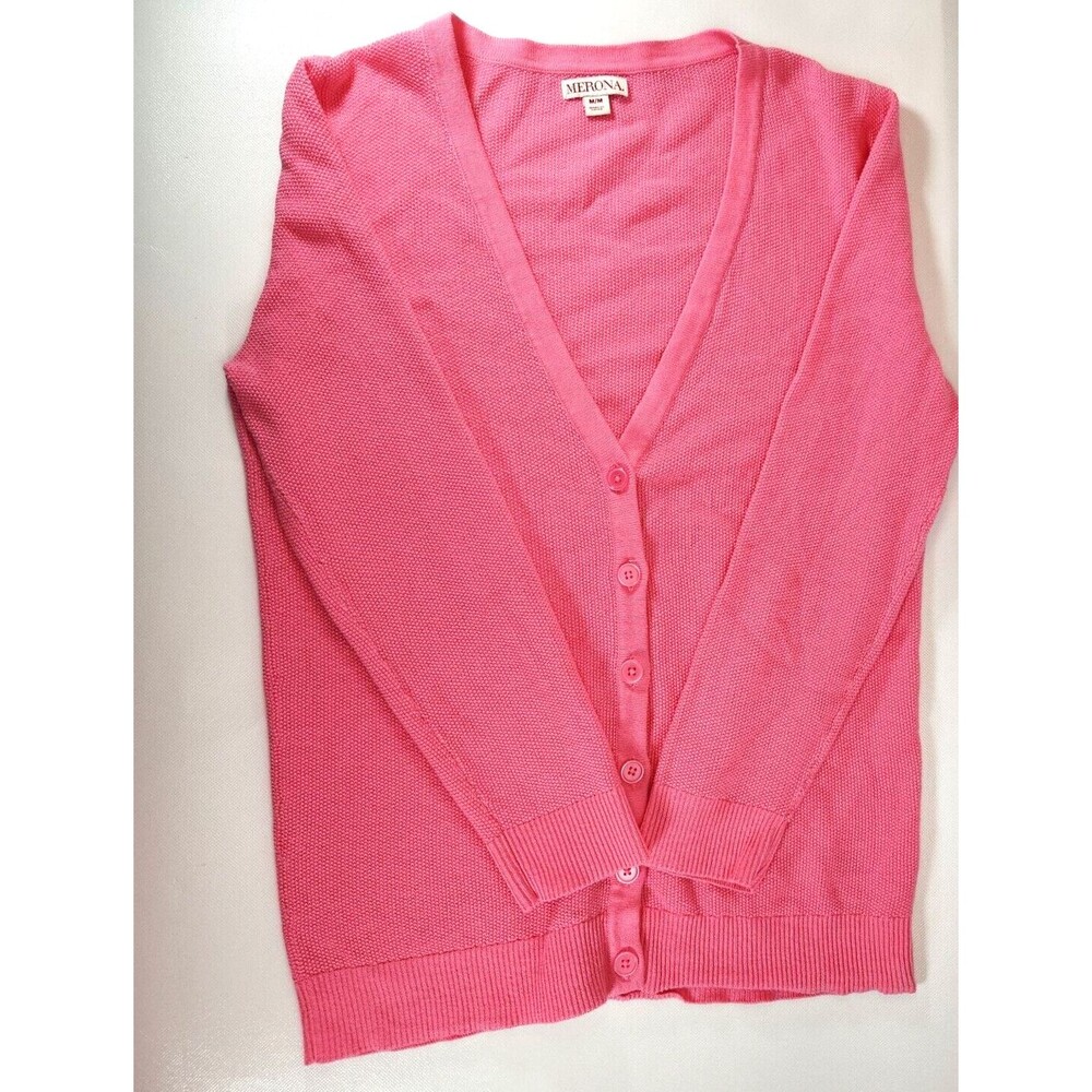 Merona Women's Cardigan Favorite Knit Textured Pink Sweater Size M